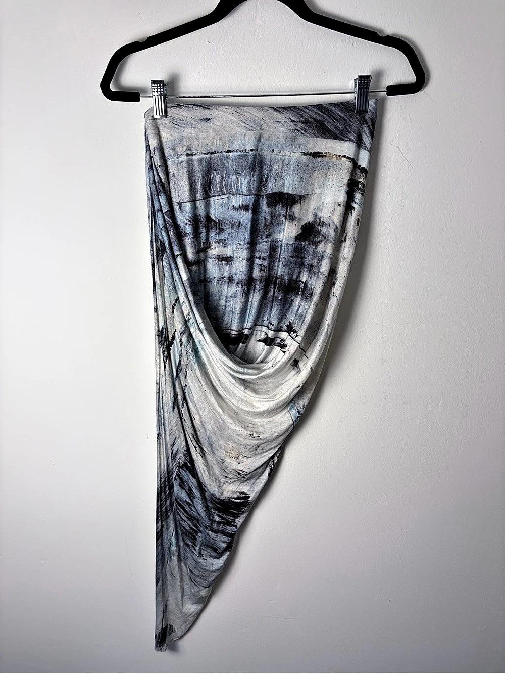 Helmut Lang Abstract Print Draped Asymmetric Jersey Skirt Size P